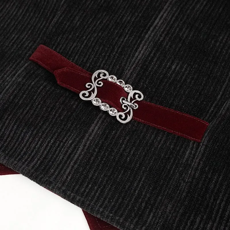 Herren-Gothic-Weste aus Cord mit unregelmäßigem Samtspleiß, Rot