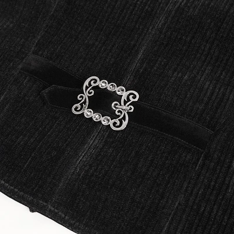 Herren-Gothic-Weste aus unregelmäßigem Samt und Spleiß-Cord in Schwarz