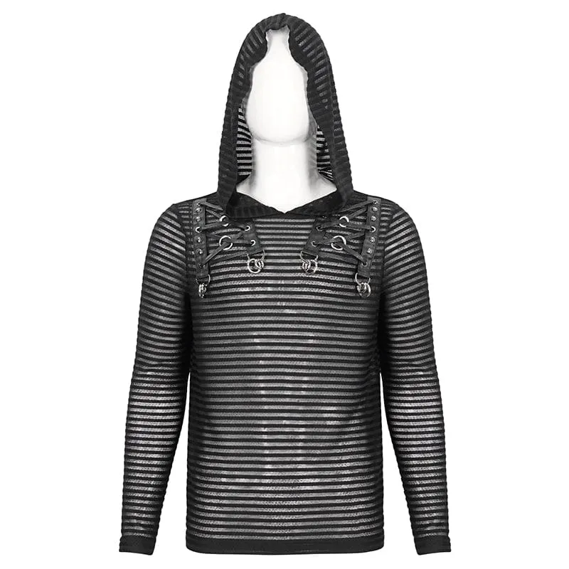 Durchsichtige Punk-Hoodies für Herren mit Streifen