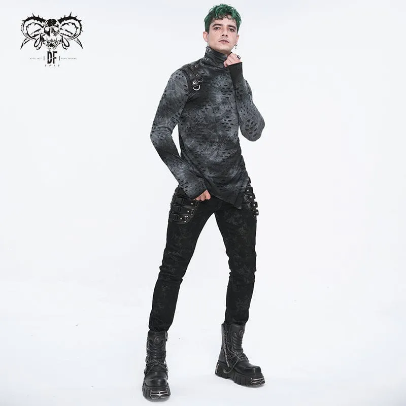 Herren-Punk-Hemd mit unregelmäßigem Stehkragen und Rissen