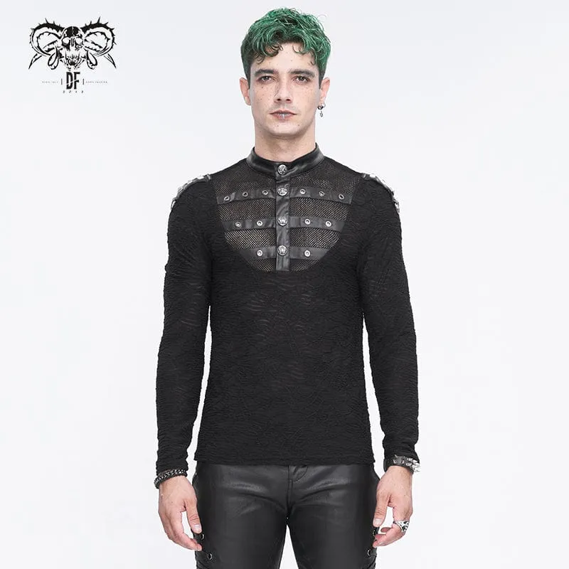 Herren-Punk-Stehkragen-Mesh-Splice-Hemd