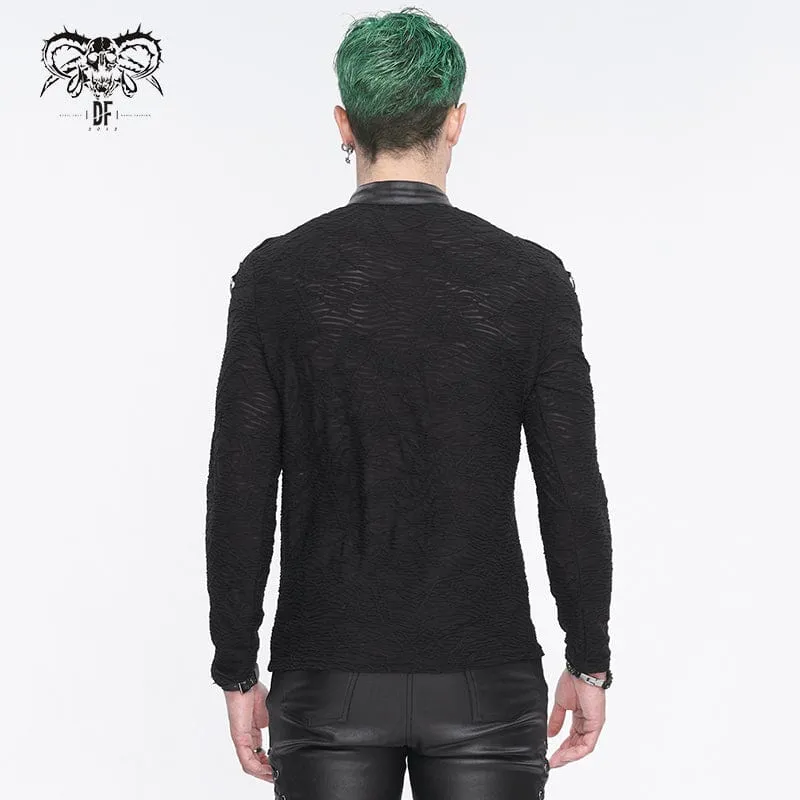 Herren-Punk-Stehkragen-Mesh-Splice-Hemd