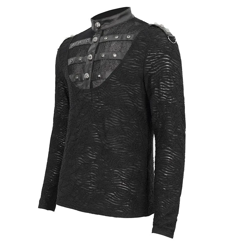 Herren-Punk-Stehkragen-Mesh-Splice-Hemd