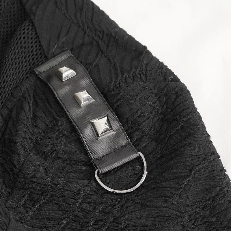 Herren-Punk-Stehkragen-Mesh-Splice-Hemd
