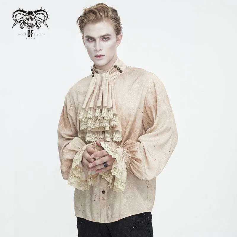 Herren-Hemd im Gothic-Stil mit Puffärmeln, Stehkragen und Krawatte