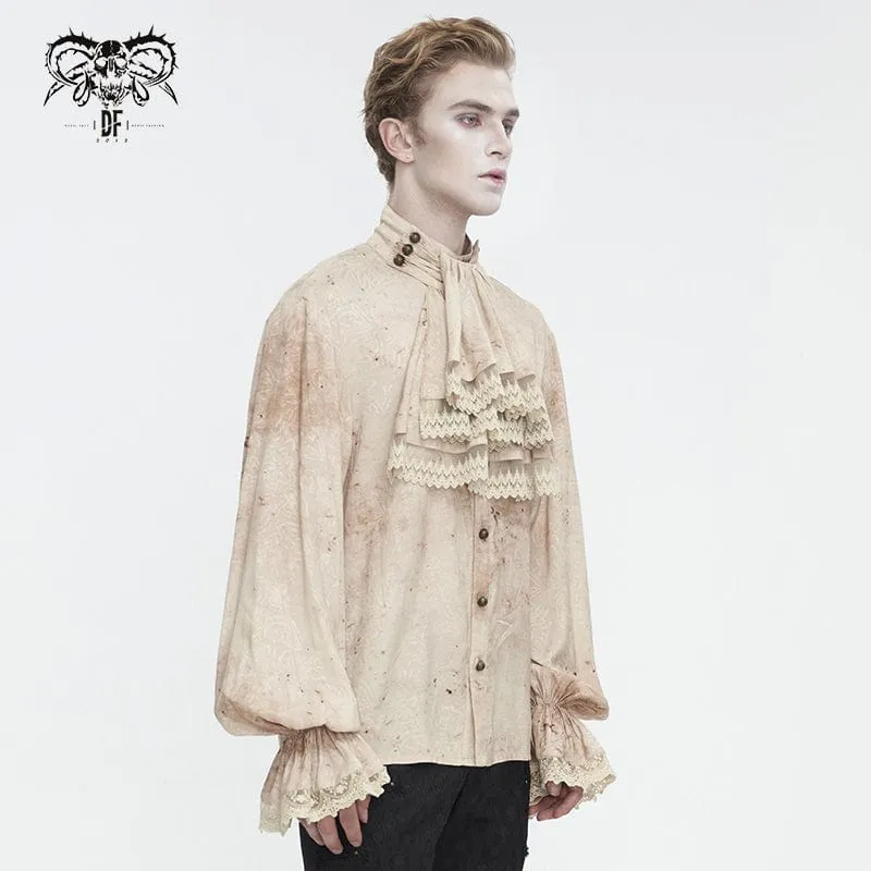 Herren-Hemd im Gothic-Stil mit Puffärmeln, Stehkragen und Krawatte