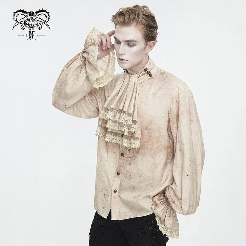 Herren-Hemd im Gothic-Stil mit Puffärmeln, Stehkragen und Krawatte