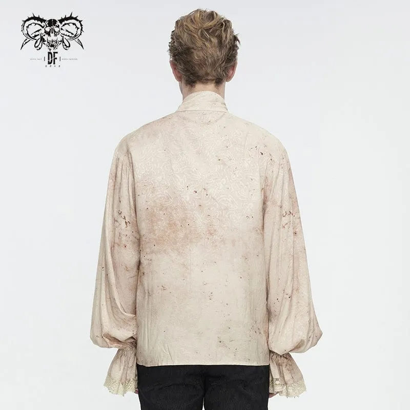 Herren-Hemd im Gothic-Stil mit Puffärmeln, Stehkragen und Krawatte