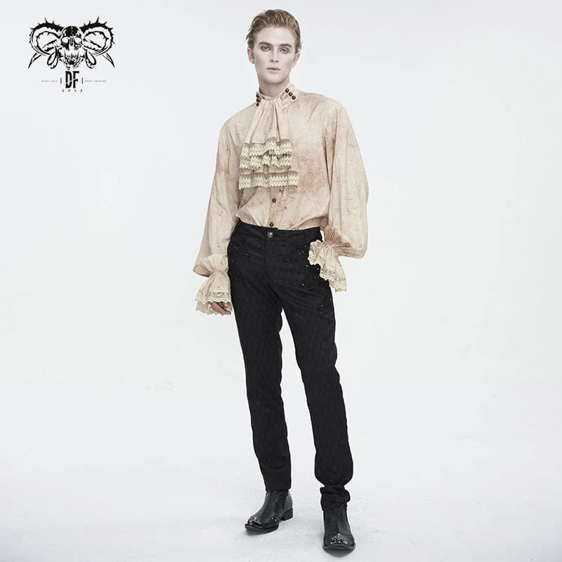 Herren-Hemd im Gothic-Stil mit Puffärmeln, Stehkragen und Krawatte
