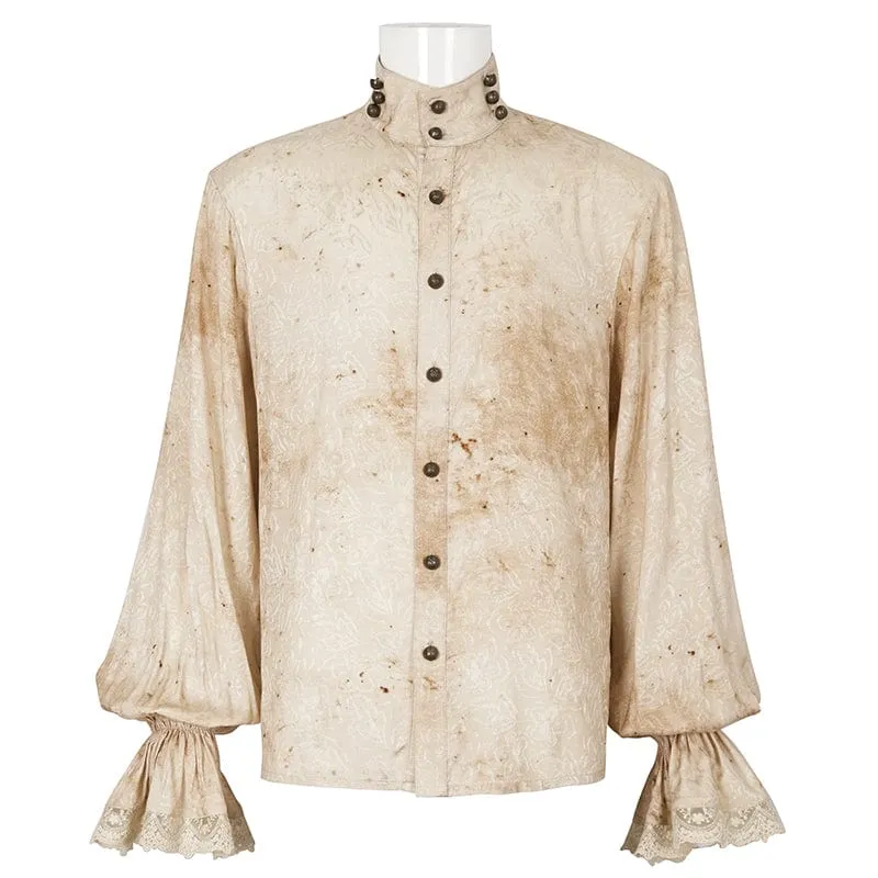 Herren-Hemd im Gothic-Stil mit Puffärmeln, Stehkragen und Krawatte