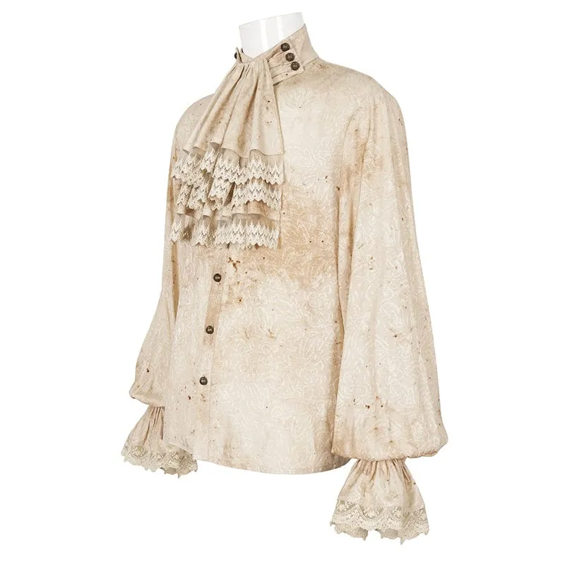 Herren-Hemd im Gothic-Stil mit Puffärmeln, Stehkragen und Krawatte