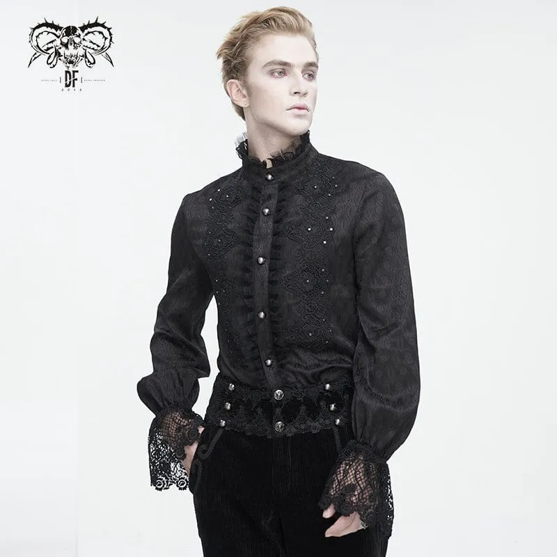 Herren-Gothic-Hemd mit Stehkragen, Puffärmeln und Spitzenspleißen
