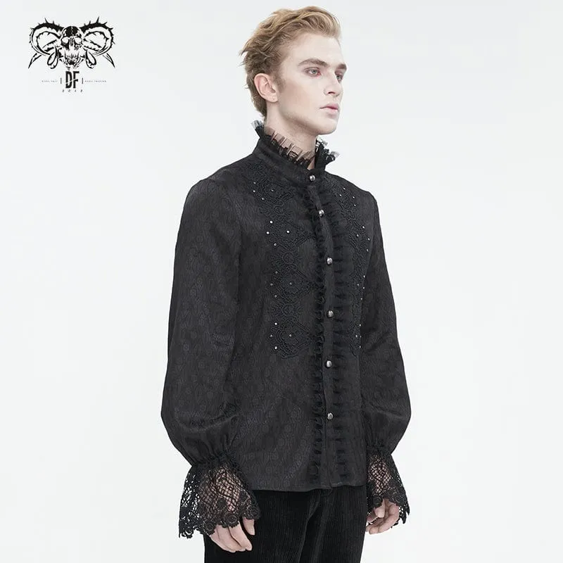 Herren-Gothic-Hemd mit Stehkragen, Puffärmeln und Spitzenspleißen