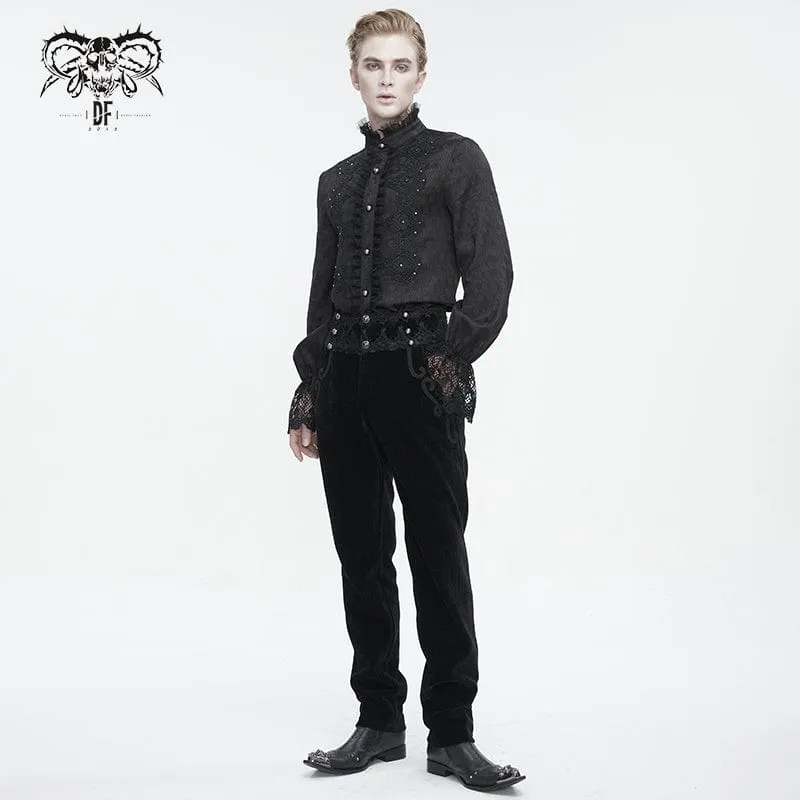 Herren-Gothic-Hemd mit Stehkragen, Puffärmeln und Spitzenspleißen