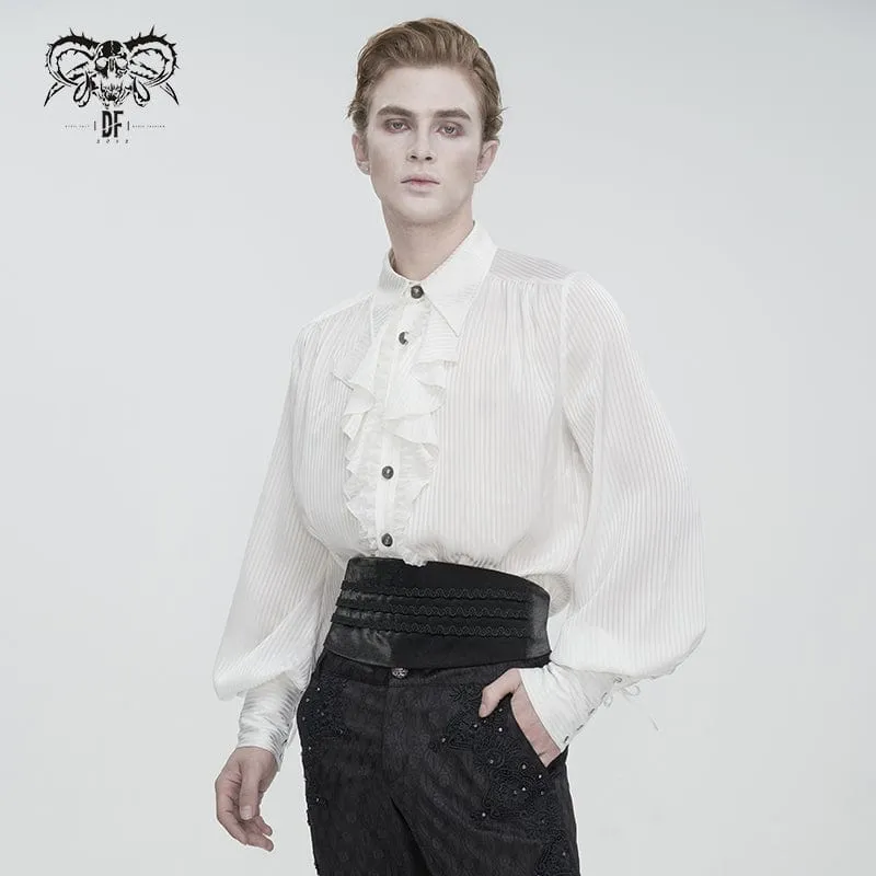 Herren-Hemd im Gothic-Stil mit Puffärmeln und gerüschter Spitze in Weiß