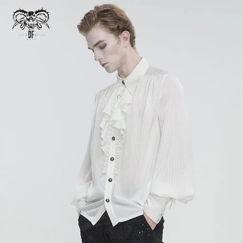 Herren-Hemd im Gothic-Stil mit Puffärmeln und gerüschter Spitze in Weiß