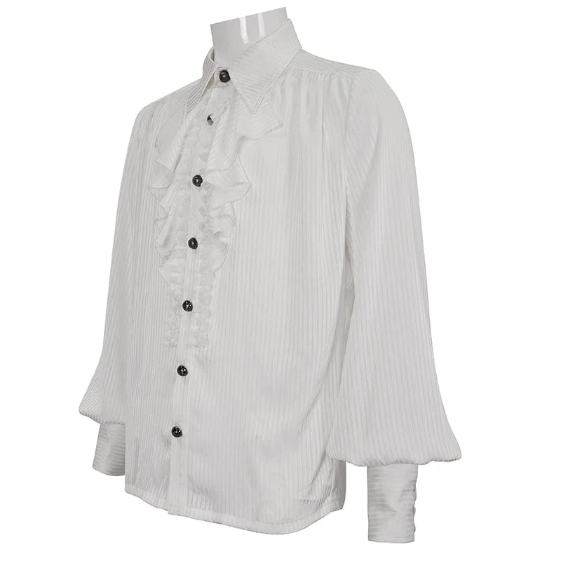 Herren-Hemd im Gothic-Stil mit Puffärmeln und gerüschter Spitze in Weiß