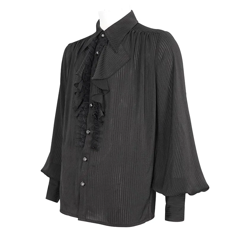 Herren-Hemd im Gothic-Stil mit Puffärmeln und gerüschter Spitze in Schwarz