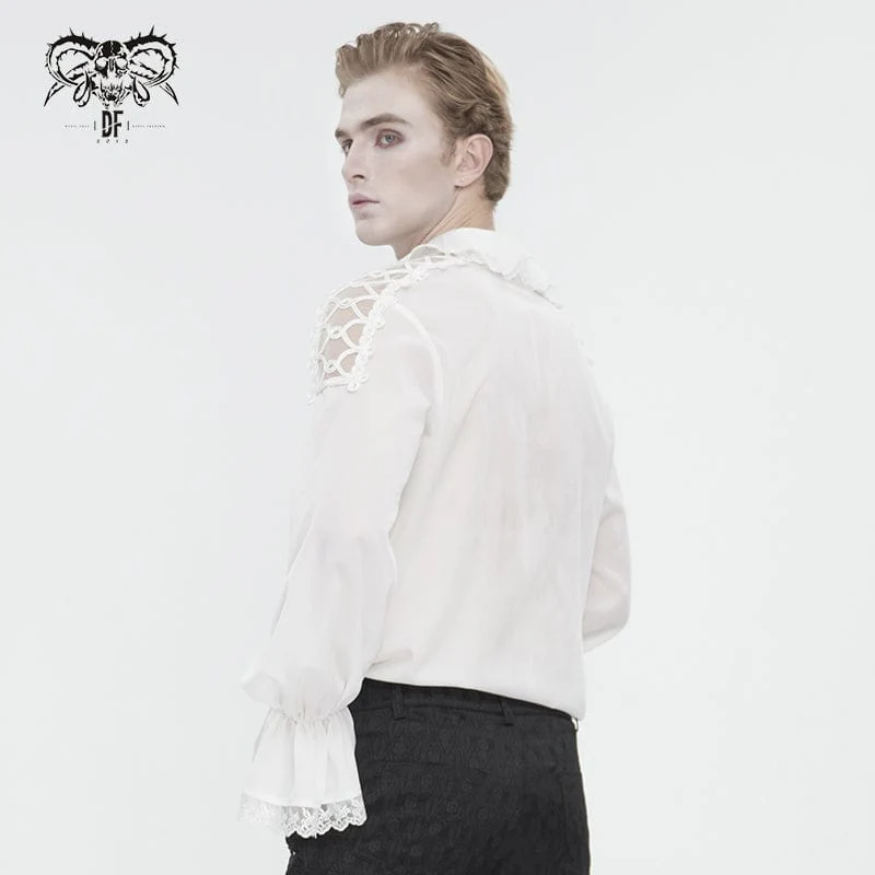 Herren-Hemd im Gothic-Stil mit Rüschenkragen und Puffärmeln in Weiß