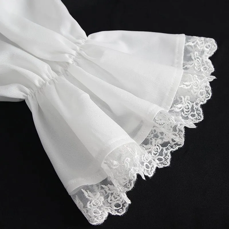 Herren-Hemd im Gothic-Stil mit Rüschenkragen und Puffärmeln in Weiß