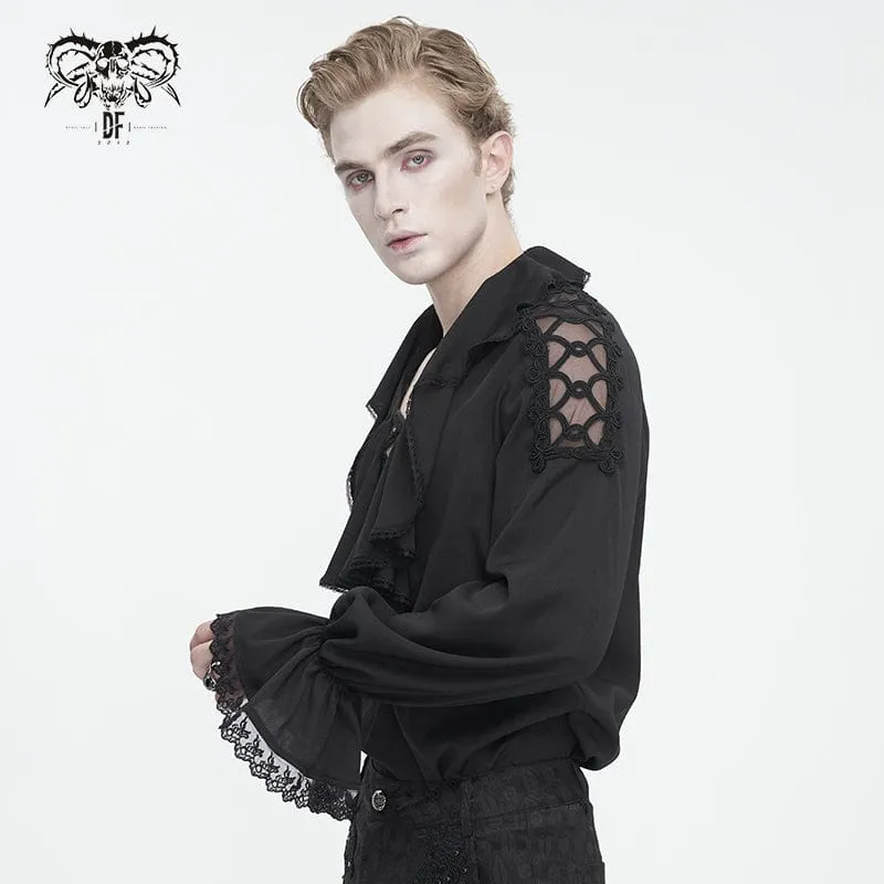 Herren Gothic-Hemd mit Rüschenkragen und Puffärmeln in Schwarz