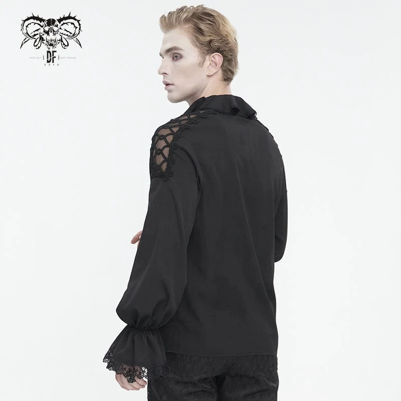 Herren Gothic-Hemd mit Rüschenkragen und Puffärmeln in Schwarz