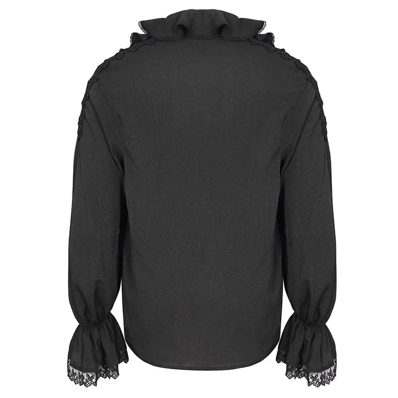 Herren Gothic-Hemd mit Rüschenkragen und Puffärmeln in Schwarz