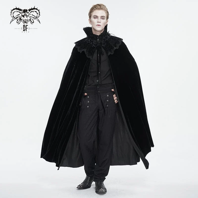 Herren-Gothic-Umhang aus Samt mit Stehkragen und Spitzenspleiß