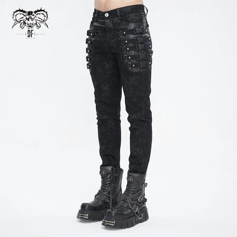 Herren-Punk-Hose im Used-Look mit mehreren Schnallen