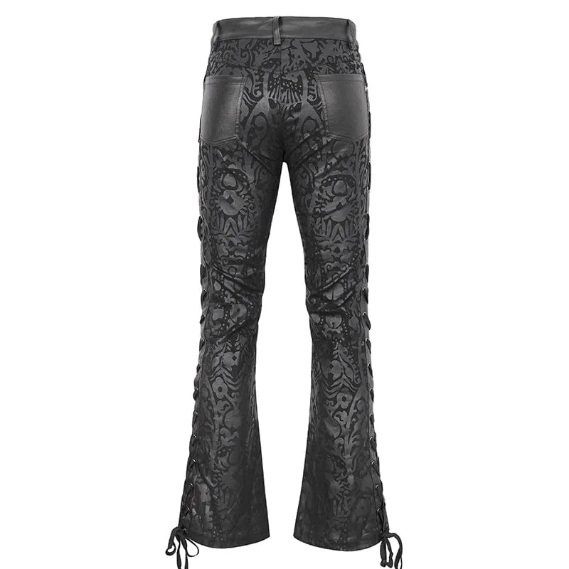 Ausgestellte Hose mit Punk-Schnürung und Totem-Print für Herren