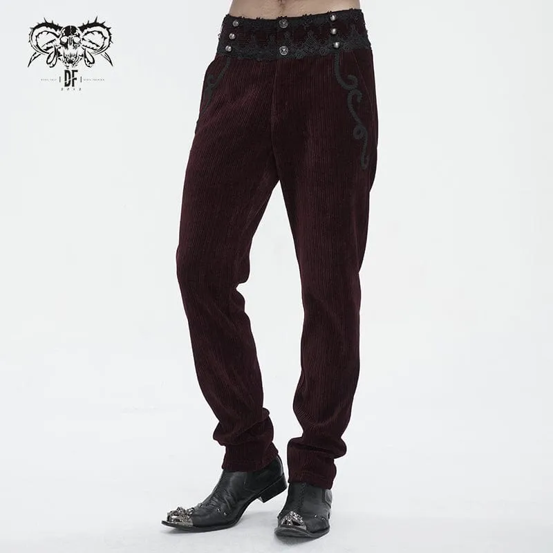 Herren-Gothic-Spitzenspleißhose mit hohem Bund in Rot