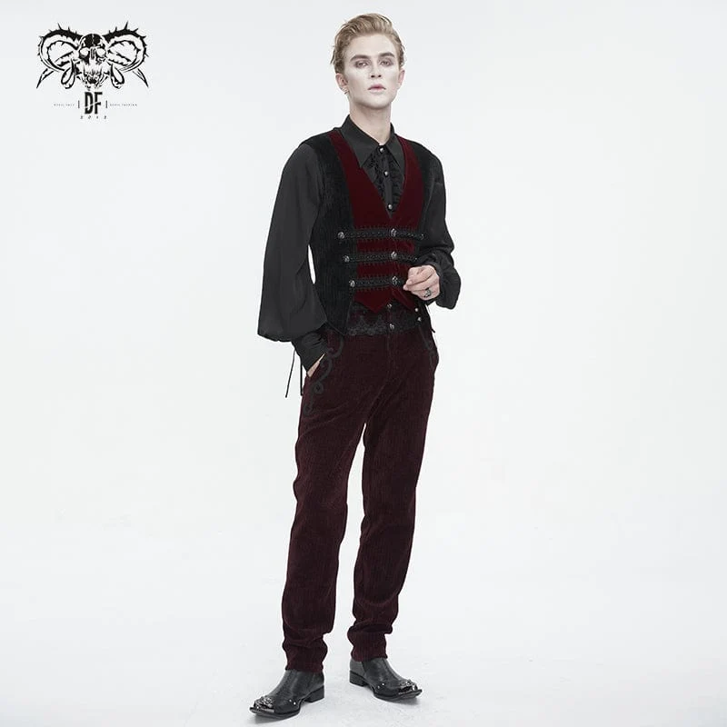 Herren-Gothic-Spitzenspleißhose mit hohem Bund in Rot