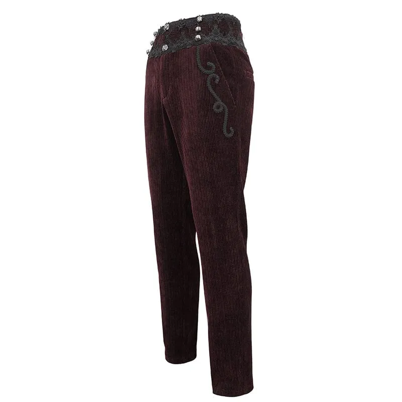 Herren-Gothic-Spitzenspleißhose mit hohem Bund in Rot