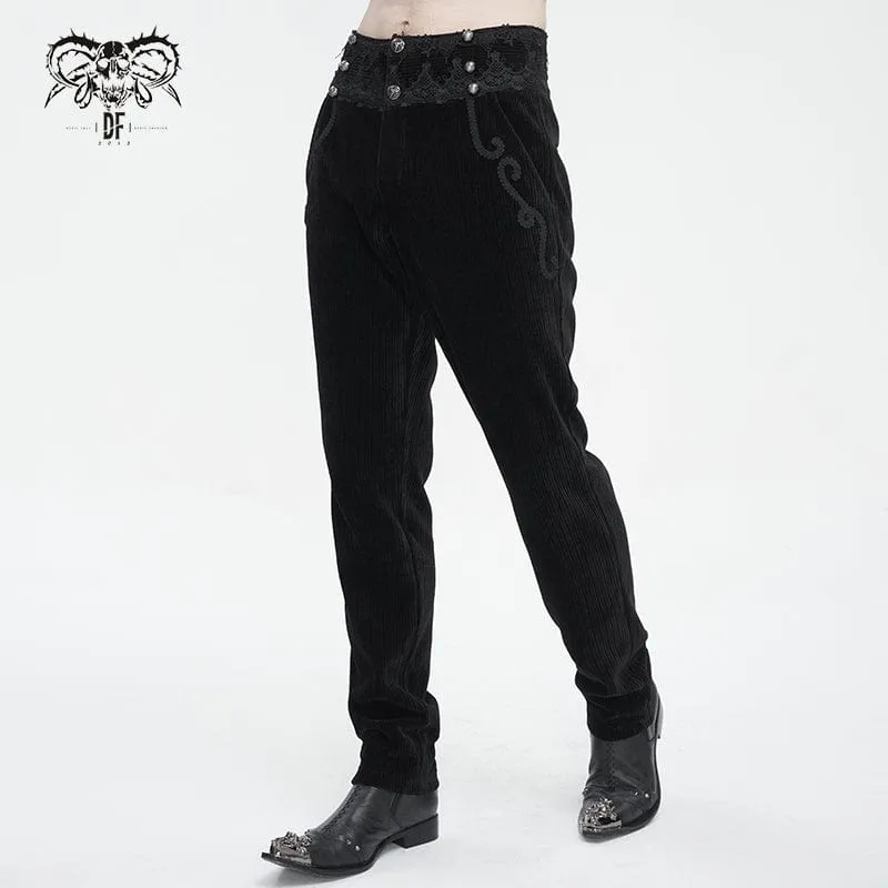 Herren-Gothic-Spitzenspleißhose mit hohem Bund in Schwarz
