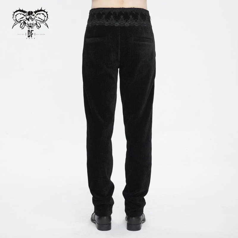 Herren-Gothic-Spitzenspleißhose mit hohem Bund in Schwarz