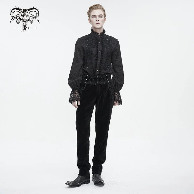Herren-Gothic-Spitzenspleißhose mit hohem Bund in Schwarz