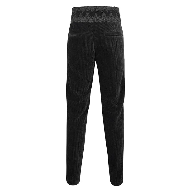 Herren-Gothic-Spitzenspleißhose mit hohem Bund in Schwarz