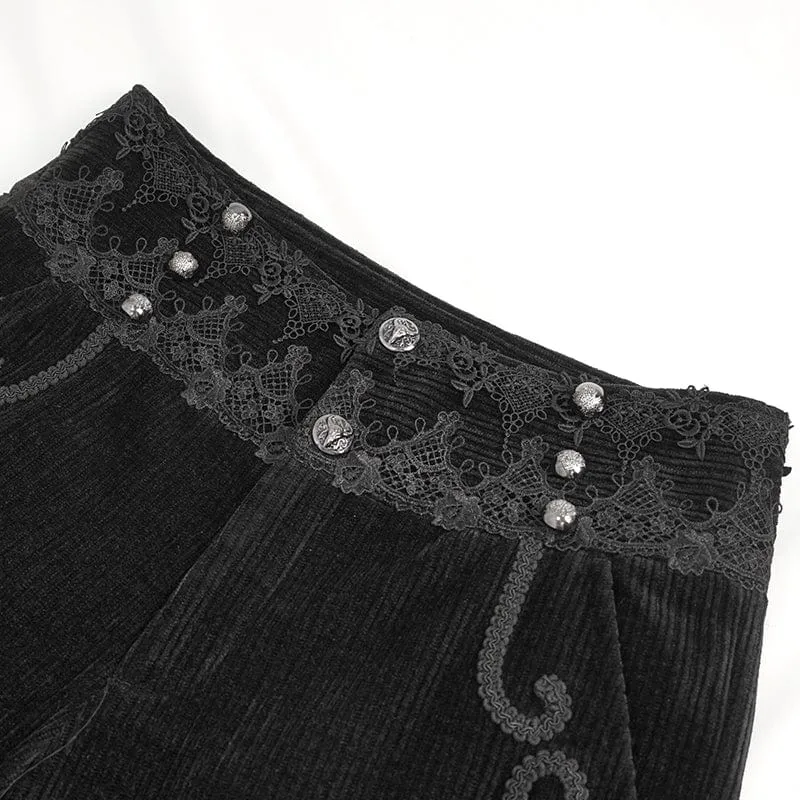 Herren-Gothic-Spitzenspleißhose mit hohem Bund in Schwarz