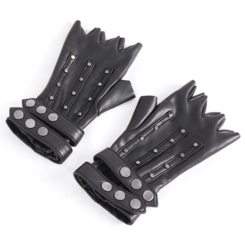Herren-Halbfingerhandschuhe aus Kunstleder mit Punk-Nieten