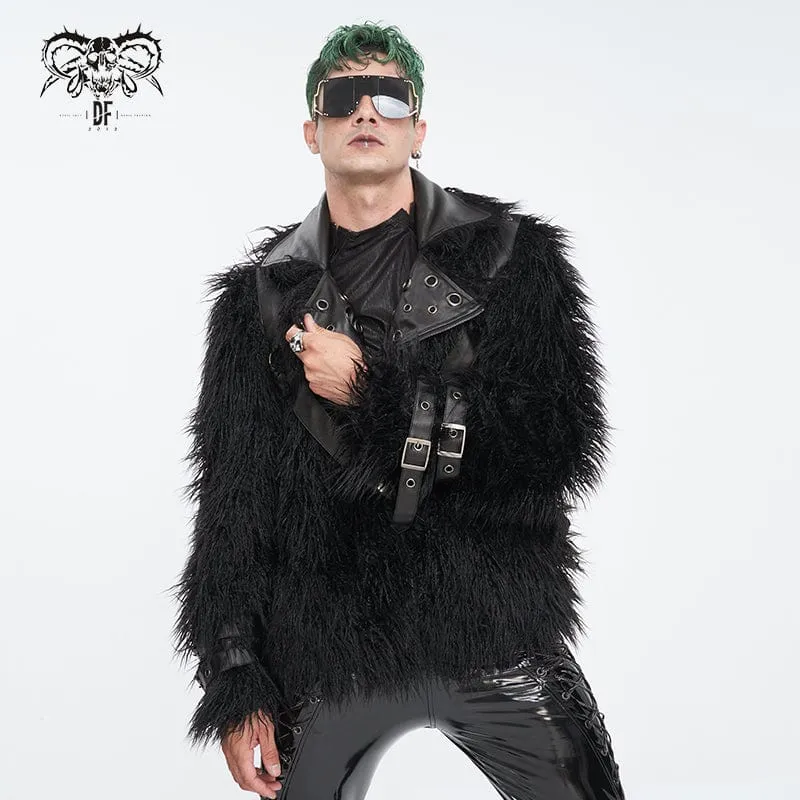 Herren-Punk-Jacke aus Kunstpelz mit Umlegekragen