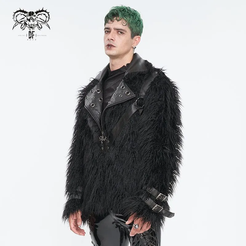 Herren-Punk-Jacke aus Kunstpelz mit Umlegekragen