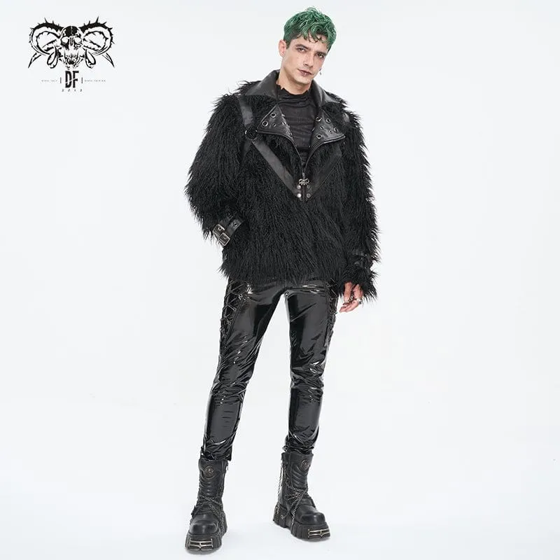Herren-Punk-Jacke aus Kunstpelz mit Umlegekragen