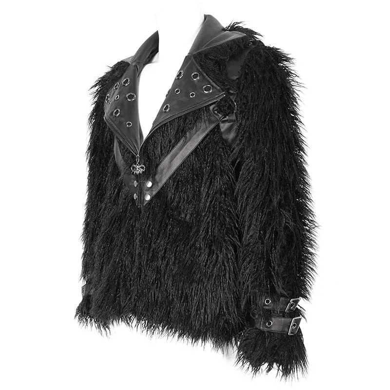 Herren-Punk-Jacke aus Kunstpelz mit Umlegekragen
