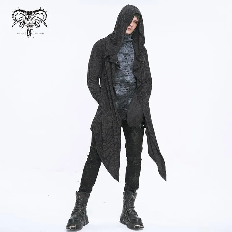 Unregelmäßiger Gothic-Mehrkettenmantel für Herren mit Kapuze in Schwarz