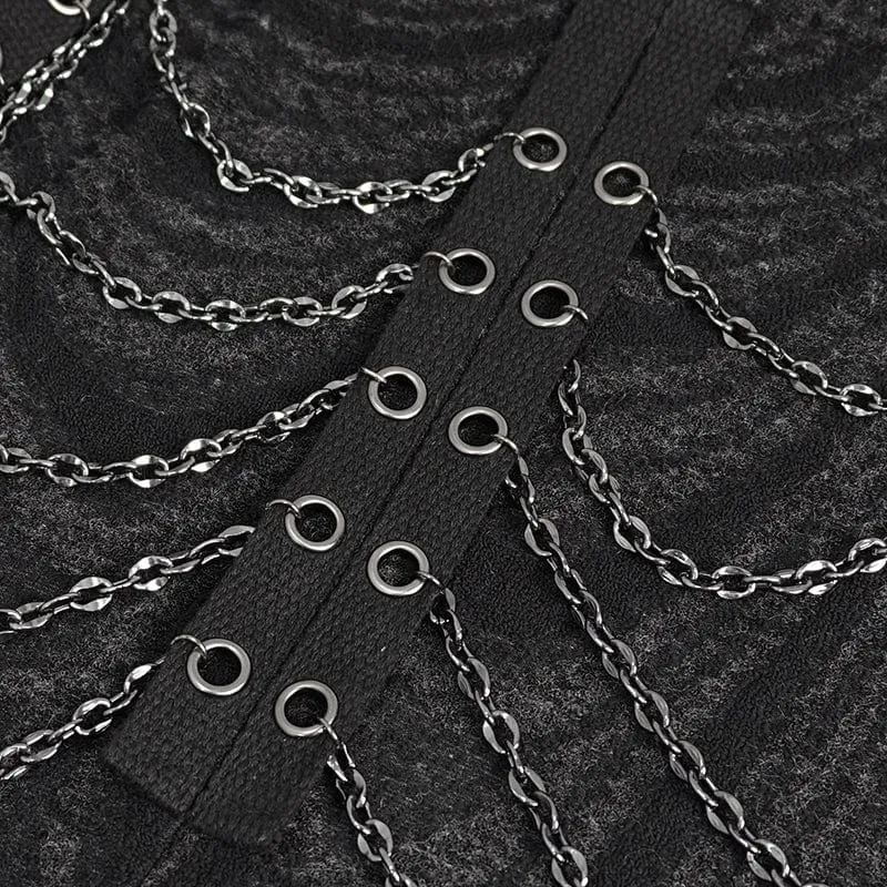 Unregelmäßiger Gothic-Mehrkettenmantel für Herren mit Kapuze in Schwarz