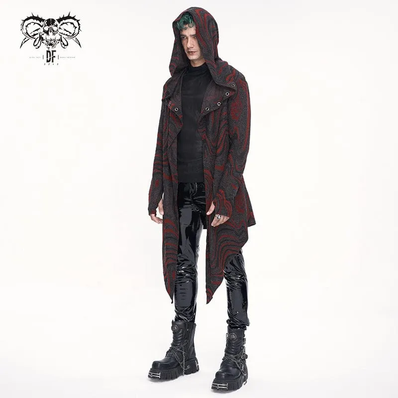 Unregelmäßiger Gothic-Mehrkettenmantel für Herren mit Kapuze, Rot