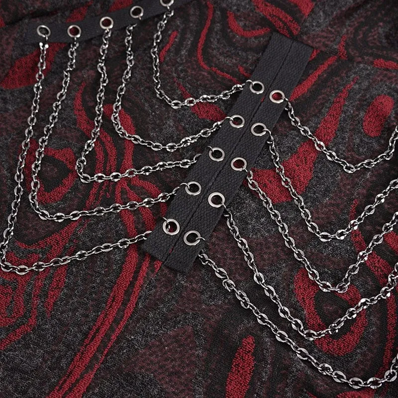 Unregelmäßiger Gothic-Mehrkettenmantel für Herren mit Kapuze, Rot
