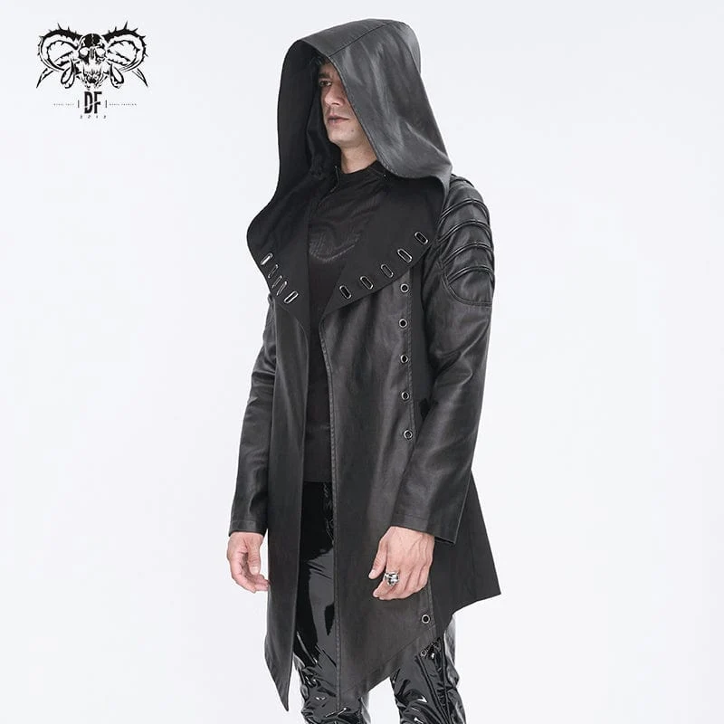 Herren-Gothic-Jacke mit unregelmäßigen Ösen und Kapuze