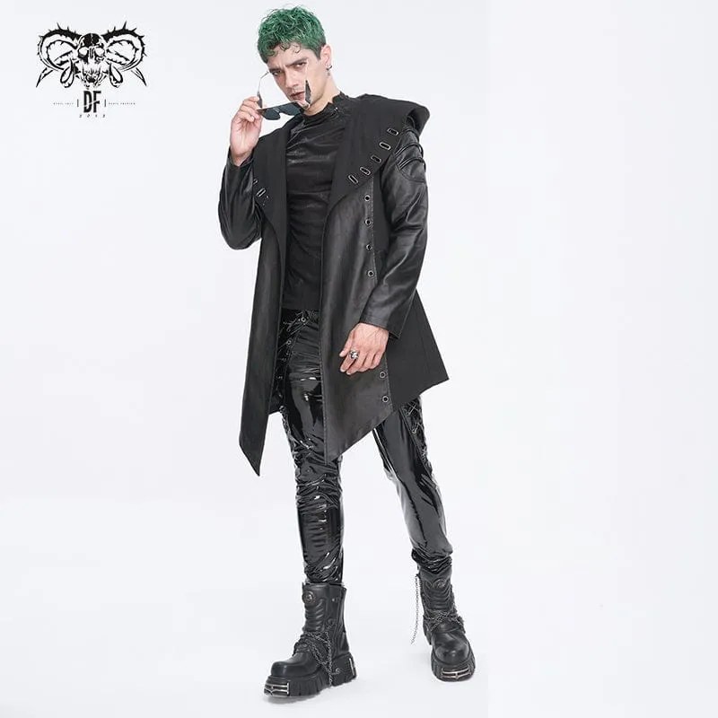 Herren-Gothic-Jacke mit unregelmäßigen Ösen und Kapuze