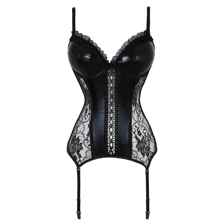 Damen Gothic Kunstleder Spleißen Floral Lace Overbust Korsetts